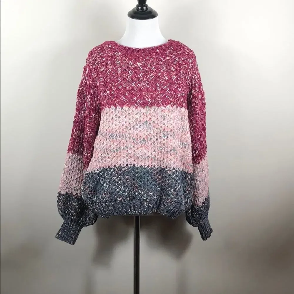 Colorblock Knit Sweater Long Sleeve Soft